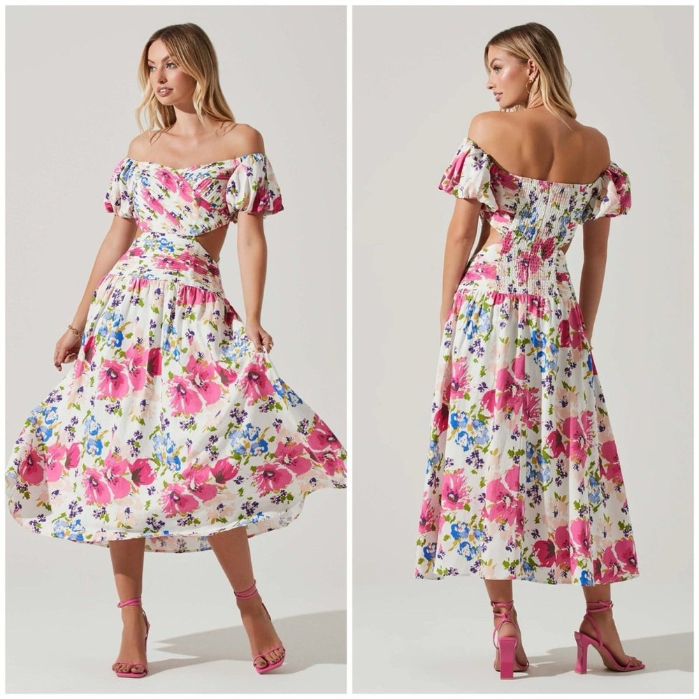 NWT ASTR The Label Liliosa Floral Off Shoulder Midi Dress Small
